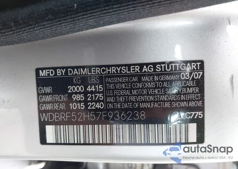 2007 Mercedes-Benz C 230 Sport из США, поврежденный, VIN WDBRF52H57F936238